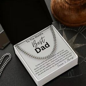 Gift for Dad “Worlds Beat Dad” Silver Tone 20” Chain Necklace with Gift Box